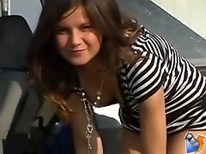 3 movies - Seducing gal stops her car and opens legs teasing with beautiful nude pussy