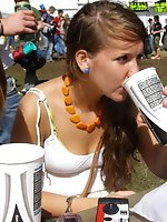 Upskirt pictures - Under table upskirt. Teen cutie in mini voyeured