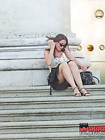 Upskirt pictures - Upskirts on stairs. Sexy cutie voyeured sitting