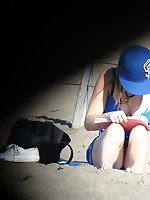 Upskirt pictures - Chubby chick in blue. Mini skirt up skirt pics