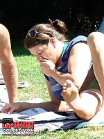 24 pictures - Sunny day, chubby hottie, sexy female upskirt