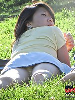 Upskirt pictures - Upskirt of asian girl in blue denim mini skirt