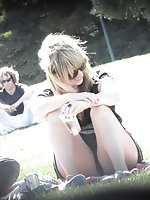 Upskirt pictures - Blondie in black. Hidden camera up skirt
