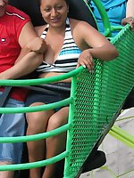 Upskirt pictures - Babe flashed on a ride. Accidental upskirt, in public