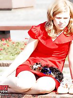 Upskirt pictures - Seductive red mini dress upskirt