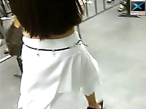 4 movies - You'll never forget girl's white panties. Long-legged babe looks so sexy