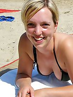 Upskirt pictures - A French girl going topless at the Little Palm