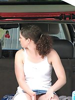 Upskirt pictures - Young chubby brunette caught by candid cam. Hot upskirt