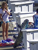 Upskirt pictures - Voyeured girls in swimsuits on beach