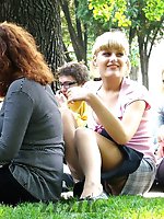 Upskirt pictures - Hot, cute, girl in stockings. Blonde upskirt