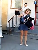 4 movies - I continued following her, but she caught me out at the stairs. But I managed to hoist her skirt once more and enjoy the view under her it.